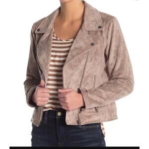 Blanknyc Faux Suede Full-Zip Moto Coat Jacket Long Sleeve Mushroom LARGE new